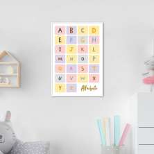 Quadro Infantil Didático Alfabeto 43x30 Filete Branco