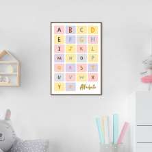 Quadro Infantil Didático Alfabeto 43x30 Filete Marrom