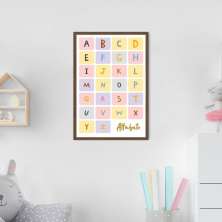 Quadro Infantil Didático Alfabeto 60x43 Caixa Marrom