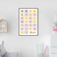 Quadro Infantil Didático Alfabeto 60x43 Filete Preto