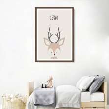 Quadro Infantil Didático Cervo 43x30 Caixa Marrom