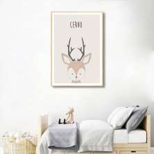 Quadro Infantil Didático Cervo 43x30 Filete Marfim