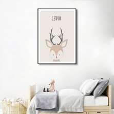 Quadro Infantil Didático Cervo 43x30 Filete Preto