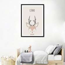 Quadro Infantil Didático Cervo 60x43 Caixa Preto