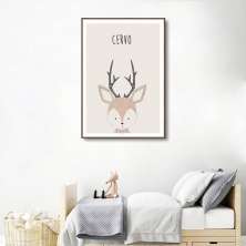 Quadro Infantil Didático Cervo 60x43 Filete Marrom