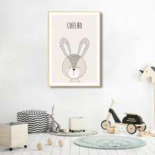 Quadro Infantil Didático Coelho 100x70 Filete Marfim