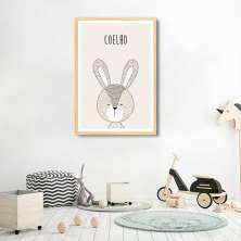 Quadro Infantil Didático Coelho 43x30 Caixa Marfim