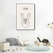 Quadro Infantil Didático Coelho 43x30 Filete Marrom