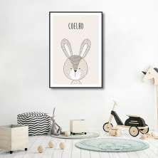Quadro Infantil Didático Coelho 43x30 Filete Preto