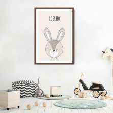 Quadro Infantil Didático Coelho 60x43 Caixa Marrom