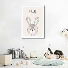 Quadro Infantil Didático Coelho 60x43 Filete Branco