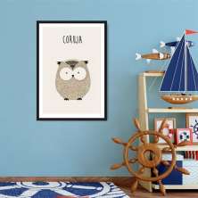 Quadro Infantil Didático Coruja 100x70 Caixa Preto