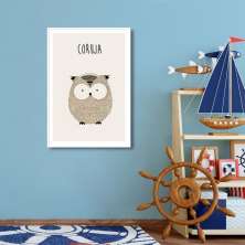 Quadro Infantil Didático Coruja 86x60 Filete Branco