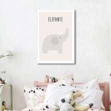 Quadro Infantil Didático Elefante 100x70 Filete Branco