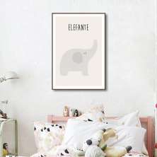 Quadro Infantil Didático Elefante 100x70 Filete Marrom