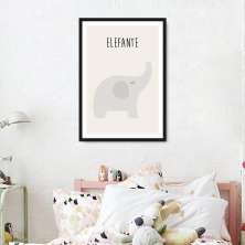 Quadro Infantil Didático Elefante 43x30 Caixa Preto