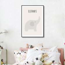 Quadro Infantil Didático Elefante 43x30 Filete Preto