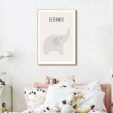 Quadro Infantil Didático Elefante 86x60 Filete Marfim