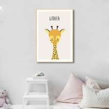 Quadro Infantil Didático Girafa 100x70 Filete Marfim