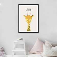 Quadro Infantil Didático Girafa 43x30 Caixa Preto