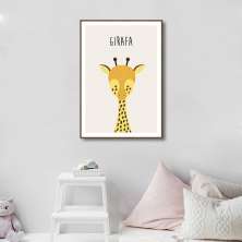 Quadro Infantil Didático Girafa 60x43 Filete Marrom
