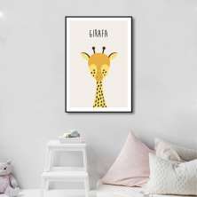 Quadro Infantil Didático Girafa 60x43 Filete Preto