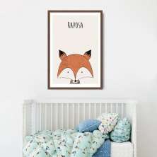 Quadro Infantil Didático Raposa 43x30 Caixa Marrom