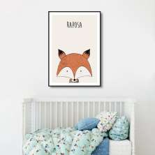 Quadro Infantil Didático Raposa 86x60 Filete Preto