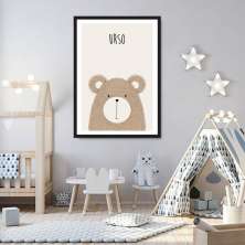 Quadro Infantil Didático Urso 100x70 Caixa Preto