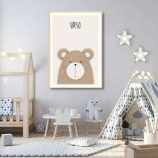 Quadro Infantil Didático Urso 100x70 Filete Marfim
