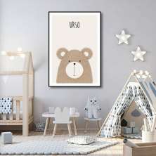 Quadro Infantil Didático Urso 100x70 Filete Preto