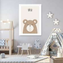 Quadro Infantil Didático Urso 43x30 Caixa Branco