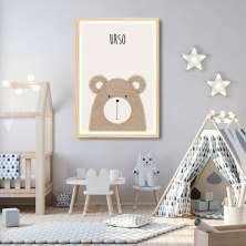 Quadro Infantil Didático Urso 43x30 Caixa Marfim