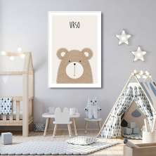 Quadro Infantil Didático Urso 43x30 Filete Branco
