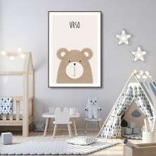 Quadro Infantil Didático Urso 43x30 Filete Marrom