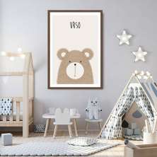 Quadro Infantil Didático Urso 60x43 Caixa Marrom