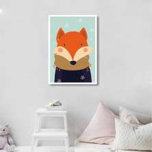 Quadro Infantil Raposa na Neve 100x70 Caixa Branco