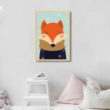 Quadro Infantil Raposa na Neve 100x70 Caixa Marfim
