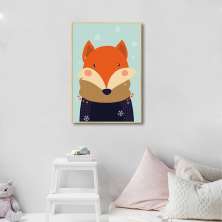 Quadro Infantil Raposa na Neve 43x30 Filete Marfim