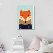 Quadro Infantil Raposa na Neve 60x43 Filete Branco