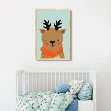 Quadro Infantil Rena na Neve 100x70 Caixa Marfim