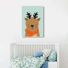 Quadro Infantil Rena na Neve 43x30 Filete Branco
