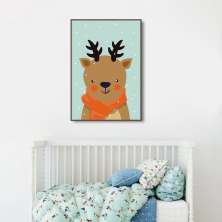Quadro Infantil Rena na Neve 43x30 Filete Marrom
