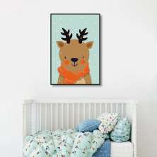 Quadro Infantil Rena na Neve 43x30 Filete Preto