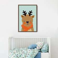 Quadro Infantil Rena na Neve 60x43 Caixa Marrom