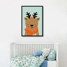 Quadro Infantil Rena na Neve 60x43 Caixa Preto