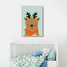 Quadro Infantil Rena na Neve 60x43 Filete Marfim