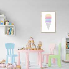 Quadro Infantil Sorvete Colorido 43x30 Filete Marfim