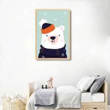 Quadro Infantil Urso na Neve 100x70 Caixa Marfim