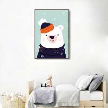 Quadro Infantil Urso na Neve 100x70 Filete Marrom